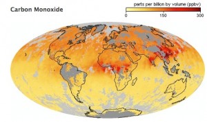 Global Map of Carbon Monoxide concentration.