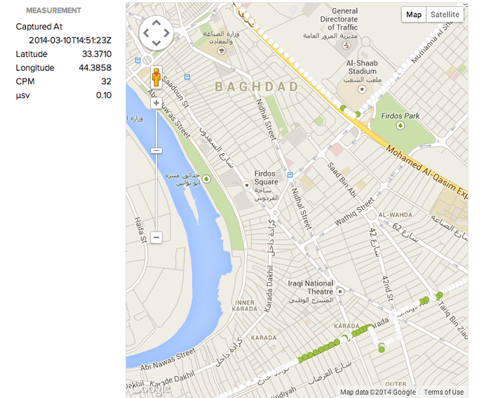 Map of radiation levels in Baghdad