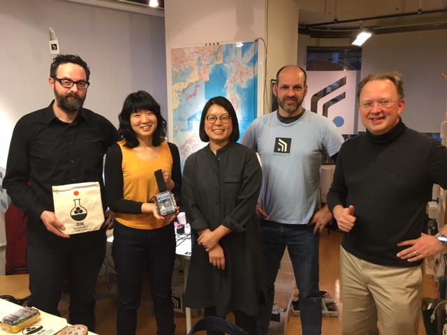 Sean Bonner, Yoko Kumano, Kayoko Akabori, Joe Maross, Pieter Franken at Safecast office, Shibuya