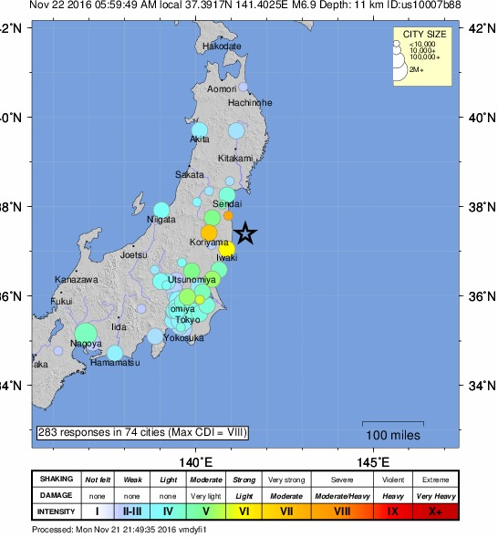 Earthquake intensity map